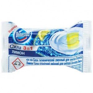 Сменный туалетный блок для унитаза Domestos Сила 3в1 Лимон, 40 г