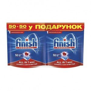 Таблетки для посудомоечных машин Finish All in one Max, 2 упаковки, 100 шт. (2 уп. по 50 шт.)
