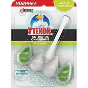 Подвесной блок твердый для унитаза Туалетный Утенок Цитрус с отбеливающей формулой