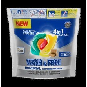 Капсулы для стирки Wash&Free со стружкой хозяйственного мыла, 25 шт. (729682)