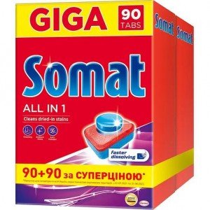 Таблетки для мытья посуды в посудомоечной машине Somat All in one, 180 таблеток
