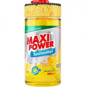 Средство для мытья посуды Maxi Power Лимон с губкой, 1 л