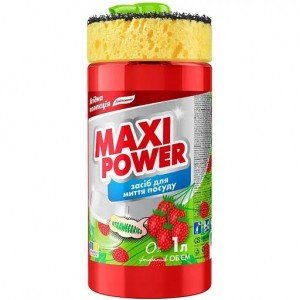 Средство для мытья посуды Maxi Power Земляника с губкой 1 л