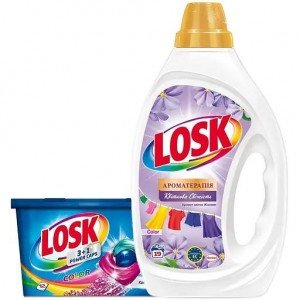 Набор Losk: Капсулы для стирки Losk Color 3в1, 12 шт. + Гель для стирки Losk Color Ароматерапия Эфирные масла и аромат цветка Жасмина, 855 мл