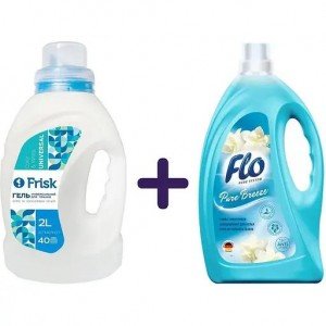 Набор: Гель для стирки Frisk Universal 2 л + Кондиционер для белья Flo Pure Breeze 2 л