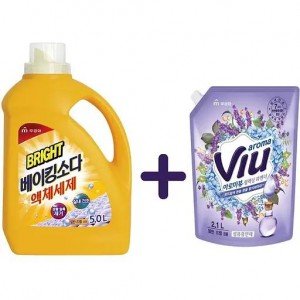 Набор: Средство для стирки Mukunghwa Bright Baking Soda Liquid Detergent 5 л + Ополаскиватель для белья Mukunghwa Viu Лаванда 2.1 л