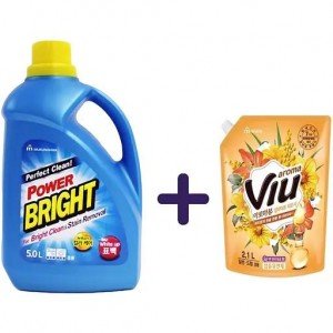 Набор: Средство для стирки Mukunghwa Perfect Clean Power Bright Liquid Detergent 5 л + Ополаскиватель для белья Mukunghwa Viu Fabric Softener Refill Мимоза 2.1 л