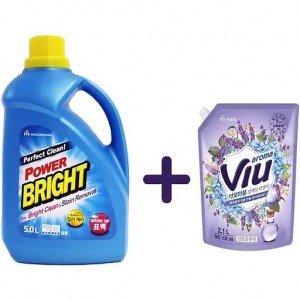 Набор: Средство для стирки Mukunghwa Perfect Clean Power Bright Liquid Detergent 5 л + + Ополаскиватель для белья Mukunghwa Viu Лаванда 2.1 л