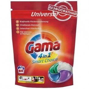 Капсулы для стирки Gama 4 в 1 универсальные 60 шт.