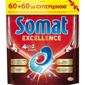 Капсулы для посудомоечной машины Somat Exellence Duo 4 в 1, 60 + 60 шт.