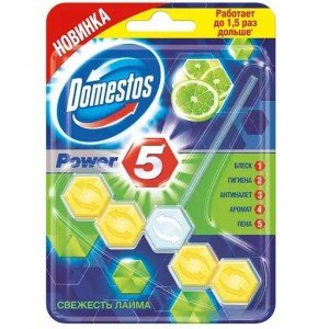 Туалетный блок для унитаза Domestos Power 5 Свежесть лайма, 55 г